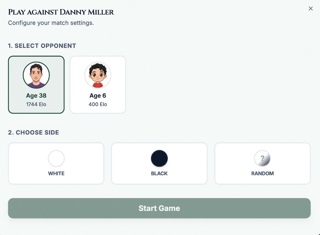 Selecting a coach bot opponent and color